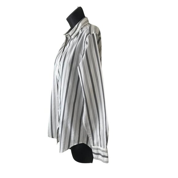 Everlane Grey Pin Striped 100% Cotton Button Down Shirt Size 4 - Picture 4 of 8